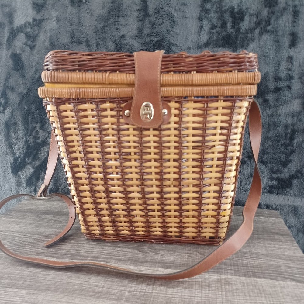 1960 Vintage Picnic Basket with Shoulder Strap